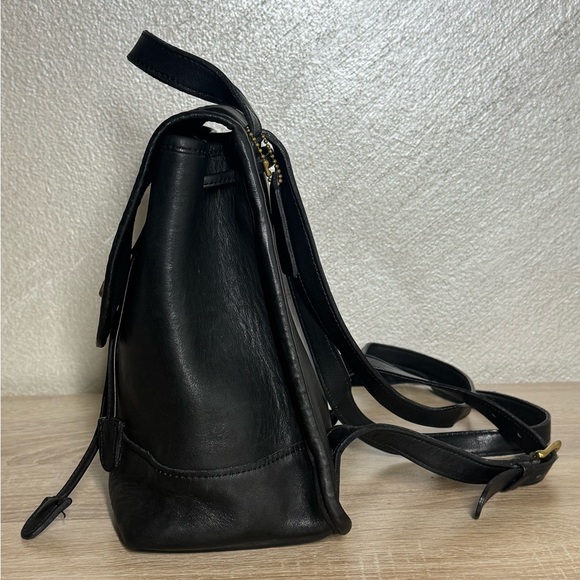 Vintage Coach Black Leather Wome Backpack Turnlock Drawstring Daypack - Picture 2 of 16